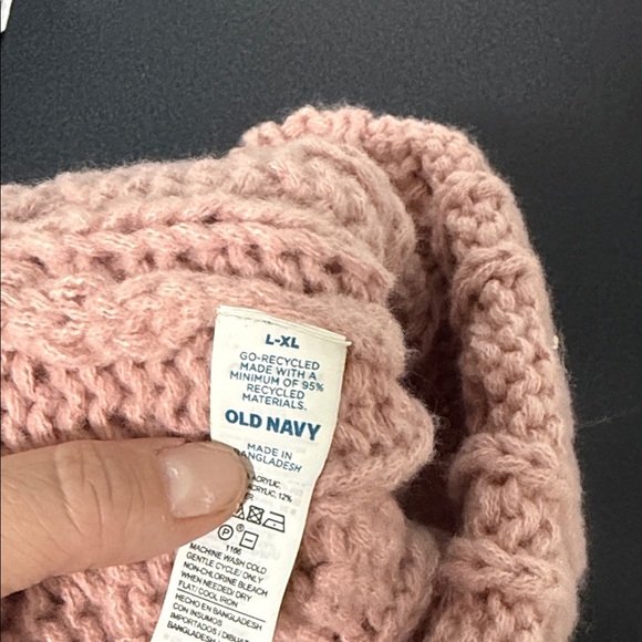 Old Navy Pink Cable Knit Beanie with Pom Pom - Picture 2 of 2